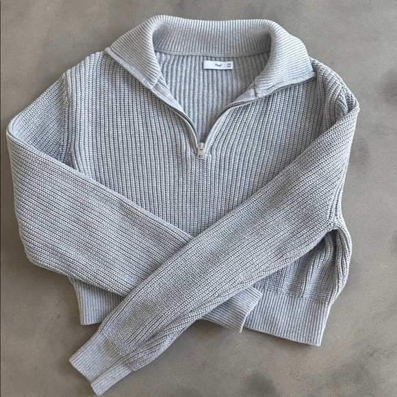 Aritzia TNA Womens XXS Ashbury Quarter Zip Cropped Pullover Ribbed Knit Gray - Picture 7 of 13